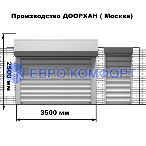 Автоматические роль ворота с алюминиевой калиткой в фасаде (Производство ДООРХАН (Москва), 3500х2500мм)